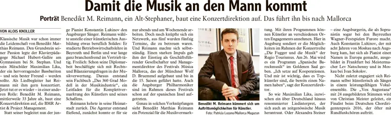 Profile - Augsburger Allgemeine, January 27, 2018: "Damit die Musik an den Mann kommt"